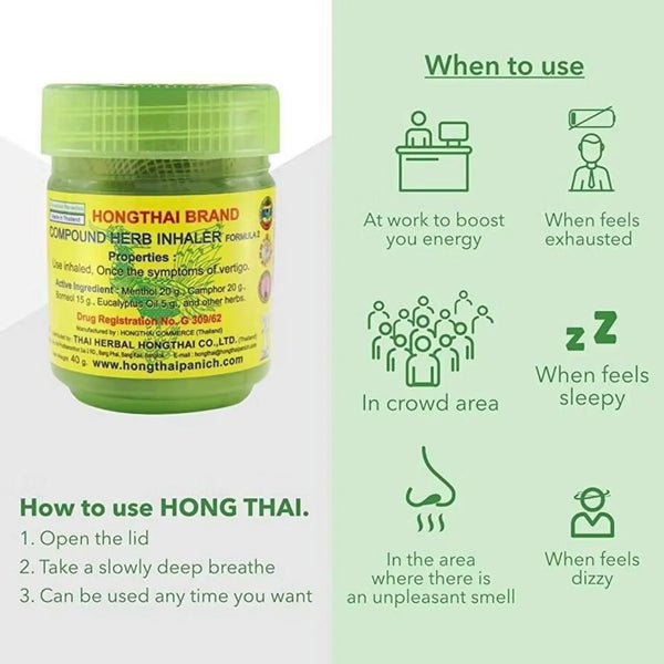 Hong Thai Herbal Inhaler Nasal Menthol Relief Herb Original Wholesale Thailand