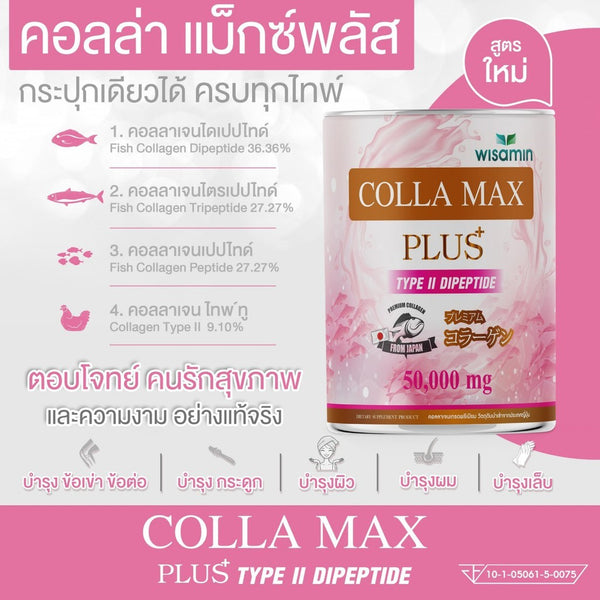 Wisamin Colla Max Plus Collagen Type II Dipeptide Tripeptide Peptide Powder Can