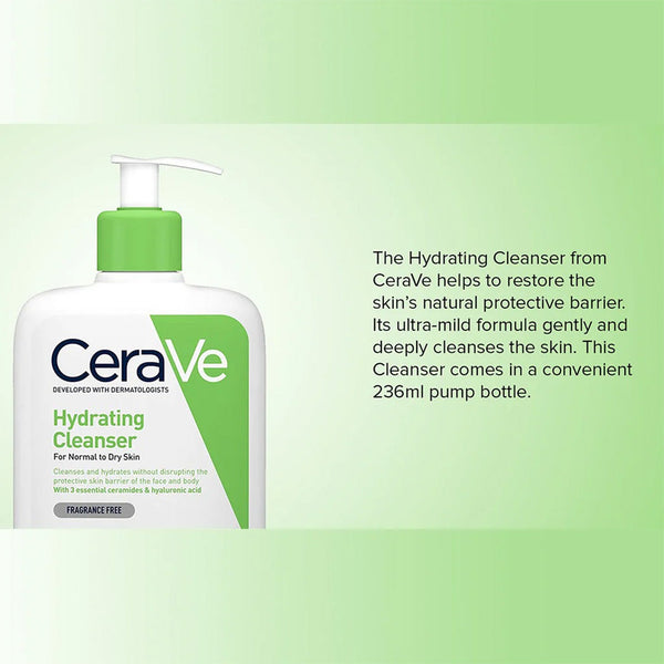 CeraVe Hydrating Cleanser  for Normal to Dry skin with Hyaluronic Acid and Ceramides 236 mL