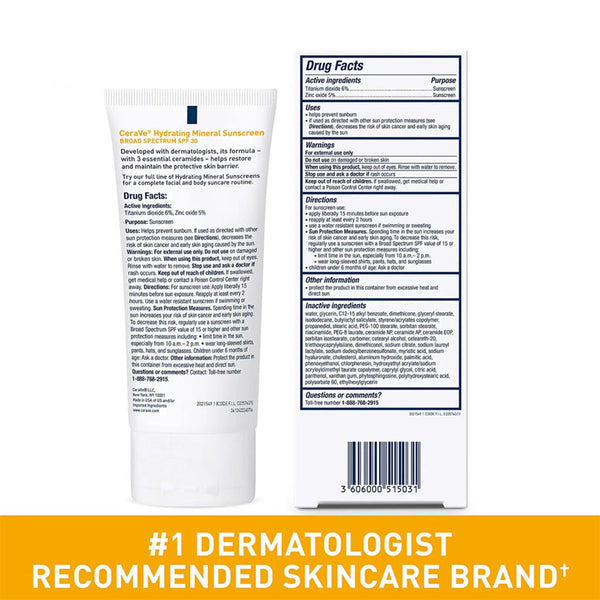 CeraVe Hydrating Sheer Sunscreen SPF 30 for Face and Body 75mL