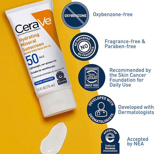 CeraVe Hydrating Sheer Sunscreen SPF 50 for Face and Body 75 mL