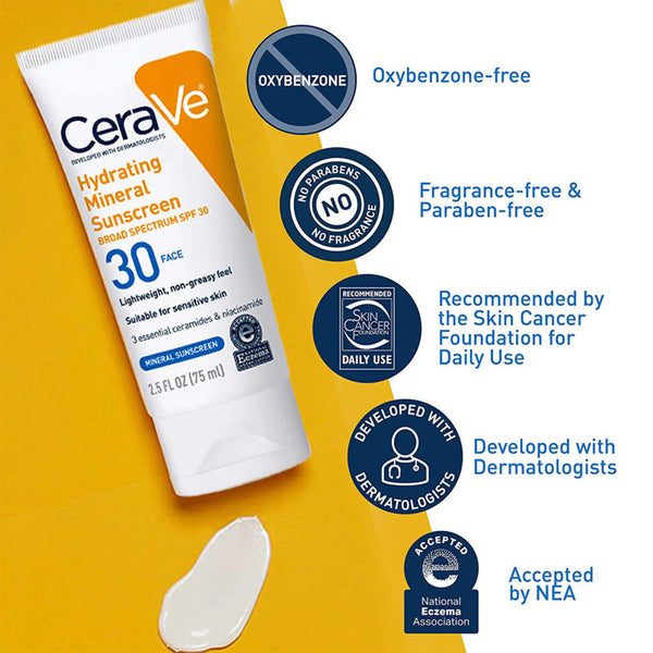 CeraVe Hydrating Sheer Sunscreen SPF 30 for Face and Body 75mL
