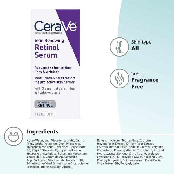 CeraVe Skin Renewing Retinol Serum, 1 fl oz 30 mL