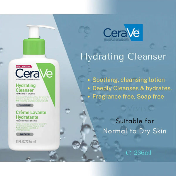 CeraVe Hydrating Cleanser  for Normal to Dry skin with Hyaluronic Acid and Ceramides 236 mL