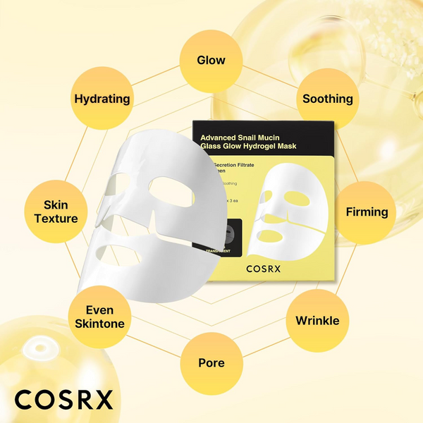 COSRX Advanced Snail Mucin Glass Glow Hydrogel Face Masks 3ea