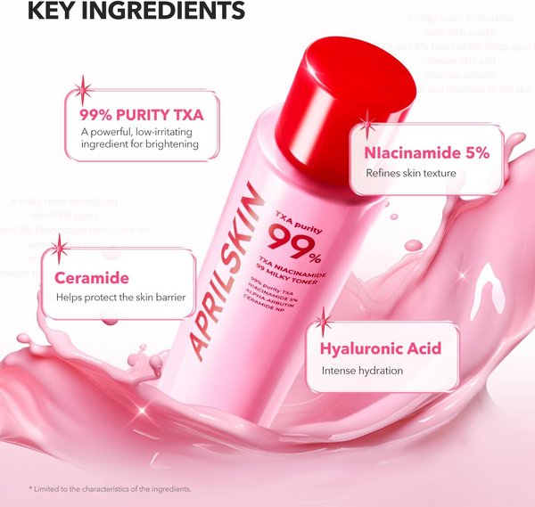 تونر ميلكي الوردي TXA+Niacinamide 99 من أبريل سكين 150 مل