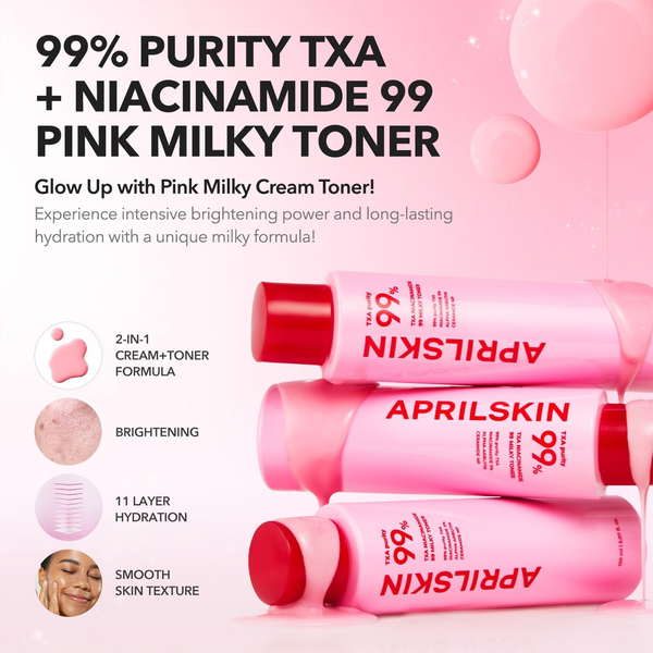 تونر ميلكي الوردي TXA+Niacinamide 99 من أبريل سكين 150 مل