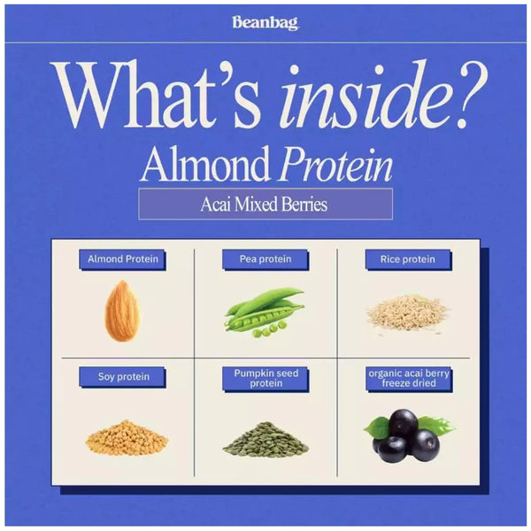 Beanbag Almond Protein Powder Acai Mixed Berries Plant Based High Protein Superfood Drink