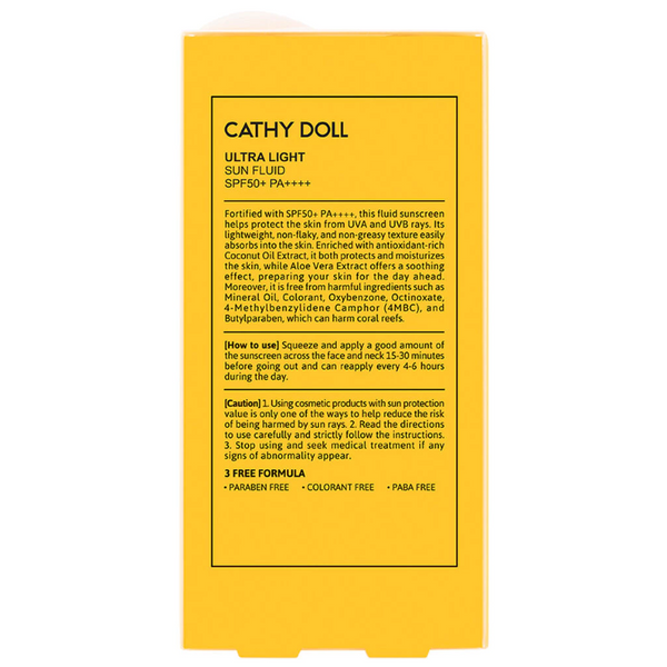 Cathy Doll Ultra Light Sun Fluid  SPF50 PA++++ Sunscreen Lightweight UV Face Protection