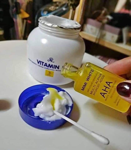مجموعة سيروم الجسم متعدد أحماض ألفا الهيدروكسي من MIMI White وكريم الترطيب بفيتامين E من آرون