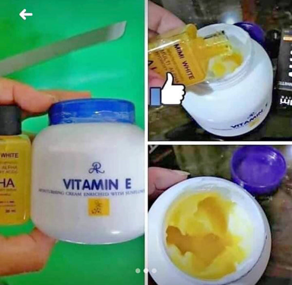 مجموعة سيروم الجسم متعدد أحماض ألفا الهيدروكسي من MIMI White وكريم الترطيب بفيتامين E من آرون
