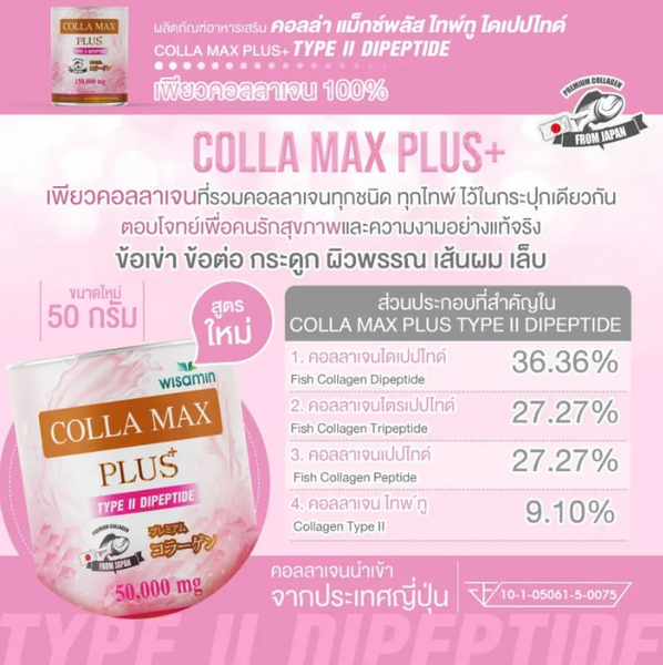 Wisamin Colla Max Plus Collagen Type II Dipeptide Tripeptide Peptide Powder Can