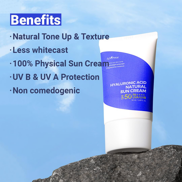 كريم واقي الشمس الطبيعي بحمض الهيالورونيك من إيزنتري SPF50 PA++++ 50 مل