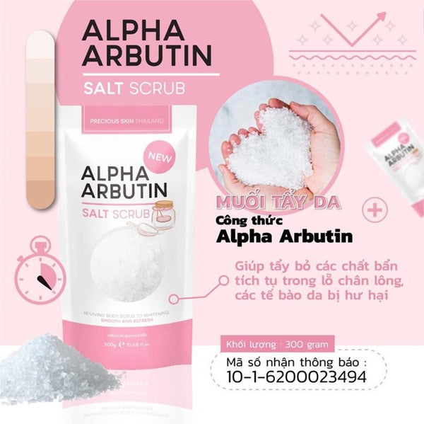 Precious Skin Thailand Alpha Arbutin Salt Scrub Brightening Body Exfoliator