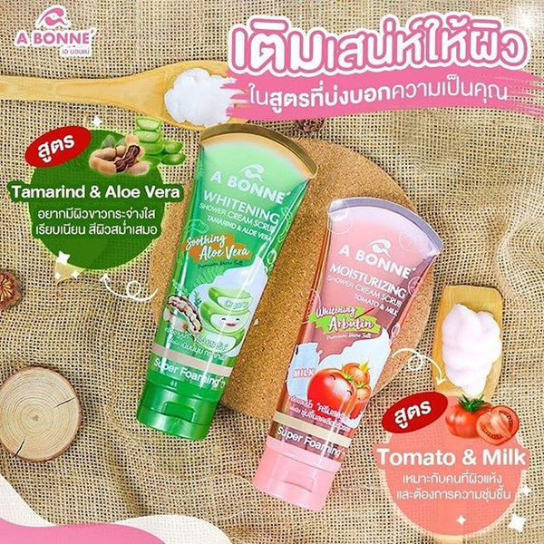 A BONNE’ Moisturizing & Whitening Shower Cream Scrub Set Tomato & Milk Tamarind & Aloe Vera