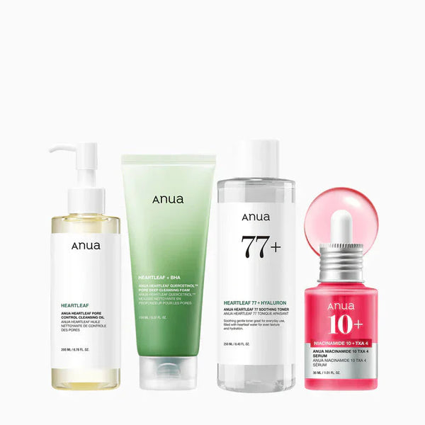 مجموعة Anua Glass Skin الأساسية، روتينك المكون من 4 خطوات لبشرة متألقة وخالية من المسام | مجموعة كاملة الحجم