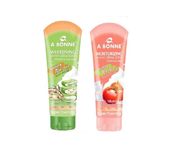 A BONNE’ Moisturizing & Whitening Shower Cream Scrub Set Tomato & Milk Tamarind & Aloe Vera