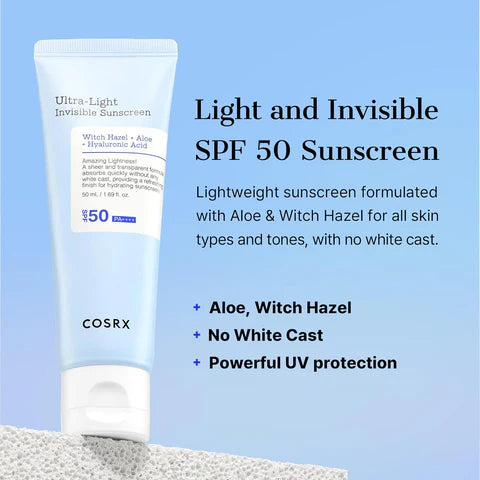 COSRX واقي شمسي خفيف للغاية وغير مرئي بعامل حماية SPF50 PA++++ سعة 50 مل
