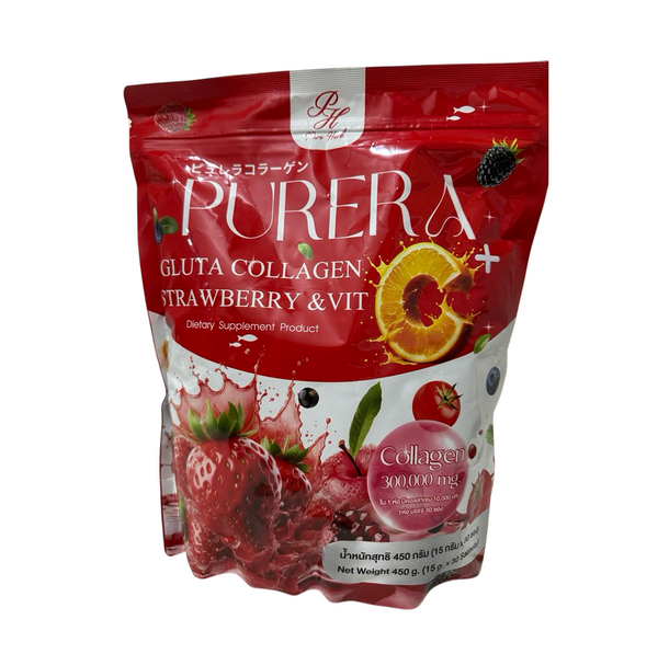 Purera Gluta Collagen Strawberry & Vit C Skin Glutathione Supplement Thailand