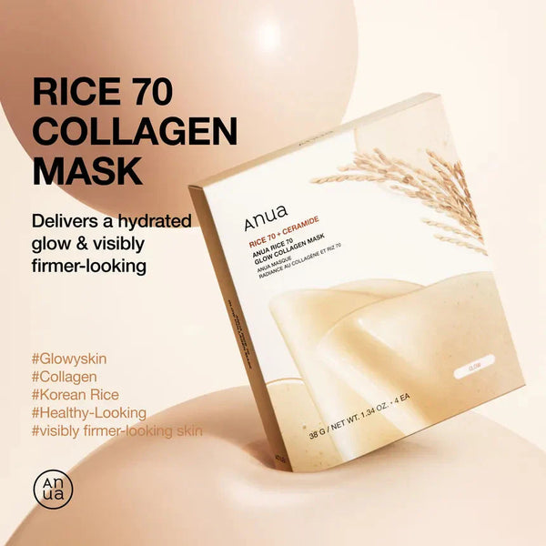 Anua Rice 70+ Ceramide Glow Collagen Mask (38g x 4 Packs)